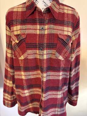Natural Reflections Red & Yellow Plaid Flannel Button Down Shirt Size L
